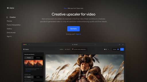 Astra Video Upscaler - 智能视频画质提升工具，支持高帧率和慢动作处理 - Logo