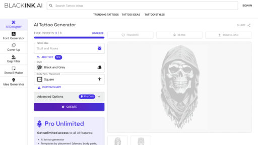 BlackInk AI - Generador de tatuajes personalizados con múltiples estilos y diseño rápido - Logo