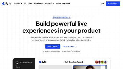 Dyte - Kit desarrollo video tiempo real con streaming y grabación inteligente - Logo