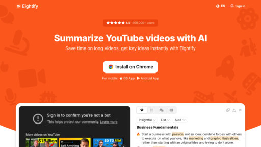 Eightify - Resumidor de YouTube inteligente, genera resúmenes multilingües instantáneos - Logo