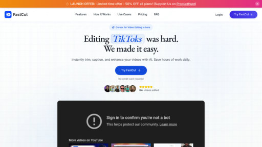 FastCut AI - Editor de video inteligente con subtítulos automáticos y edición optimizada - Logo