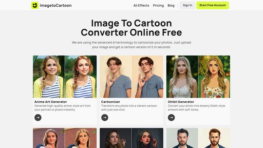 ImagetoCartoon - Transform photos into cartoon art instantly with customizable styles and effects - Logo