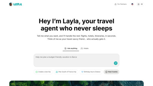 Layla AI - Planification de voyage intelligente avec recommandations personnalisées et réservation instantanée - Logo