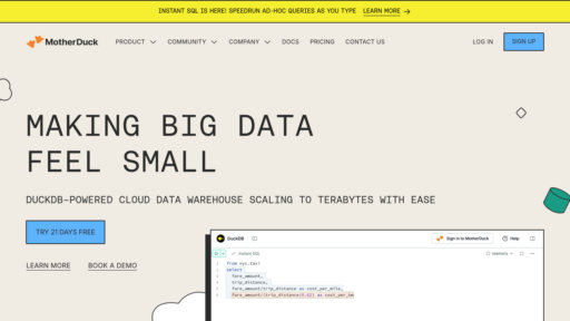 MotherDuck - Hybrid data warehouse with local and cloud processing for fast SQL analytics - Logo