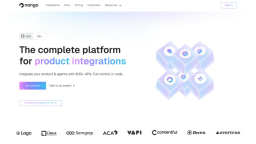 Nango - Plataforma de integración API con 400+ conectores preconstruidos y personalización flexible - Logo