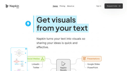 Napkin AI - Conversor texto a visual - Crea diagramas e infografías profesionales al instante - Logo
