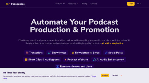 Podsqueeze - Plataforma automatizada de producción podcast con transcripción y generación de contenido - Logo