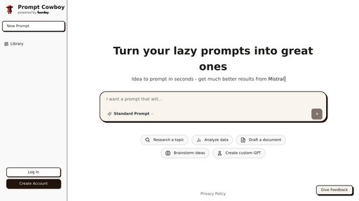 Prompt Cowboy - Transform ideas into optimized AI prompts for ChatGPT and Claude models - Logo