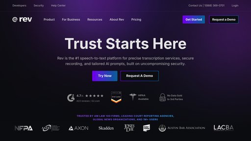 Rev - Transcripción de voz inteligente y subtítulos, conversión precisa audio video - Logo