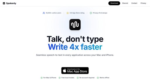 Spokenly - Aplicación dictado macOS, voz a texto rápido con procesamiento local - Logo