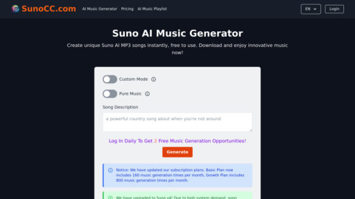 SunoCC AI - Crea música original desde texto, múltiples estilos musicales y composiciones personalizables - Logo