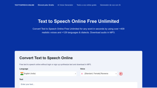 Text To Speech Online - Herramienta texto a voz gratuita, 409 voces en 129 idiomas - Logo