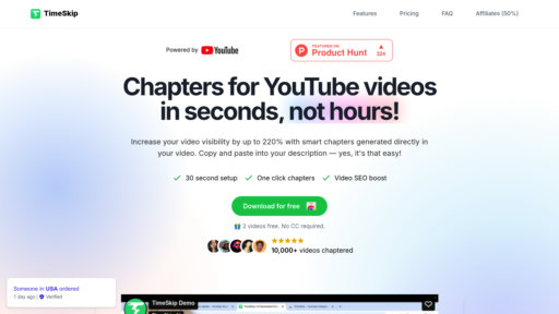 TimeSkip - Crea automáticamente capítulos de YouTube optimizados para motores de búsqueda - Logo