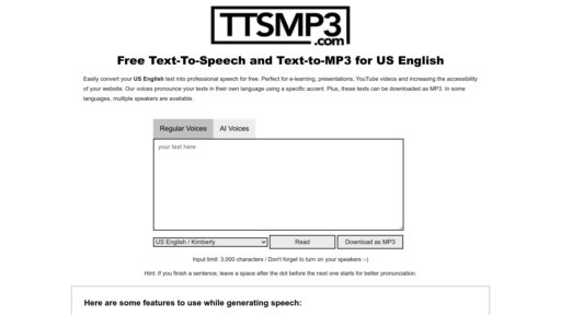 ttsMP3.com - Conversor de texto a voz - 28 idiomas, descarga MP3 instantánea en línea - Logo