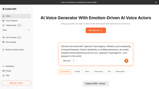 Typecast AI - Generador de voz IA con 550+ voces y síntesis emocional - Logo