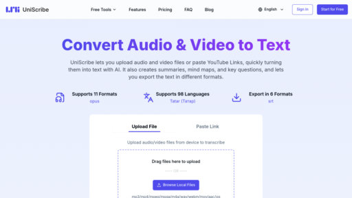 UniScribe - Transcripción de audio multilingüe con resúmenes automáticos y mapas mentales - Logo