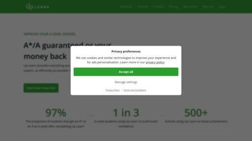 Up Learn - Plateforme A Level intelligente avec apprentissage personnalisé et soutien tutoriel permanent - Logo