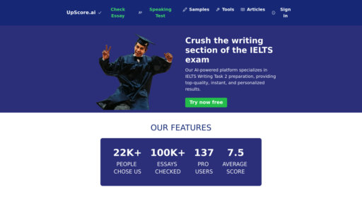 UpScore AI - IELTS Writing Task 2 intelligent coach with real-time scoring and personalized feedback - Logo
