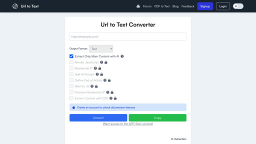 URLtoText - Convierte enlaces a texto limpio y markdown, procesa contenido dinámico automáticamente - Logo