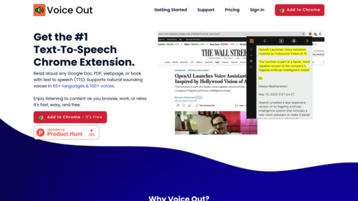Voice Out - Extensión Chrome texto a voz, 130+ voces naturales en 30+ idiomas - Logo