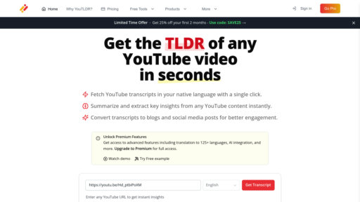 You-TLDR - YouTube video summarizer with multilingual transcripts and content export - Logo