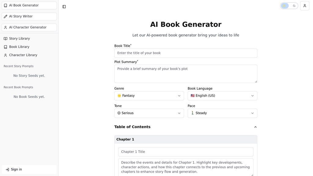 AI Book Generator Captura de pantalla