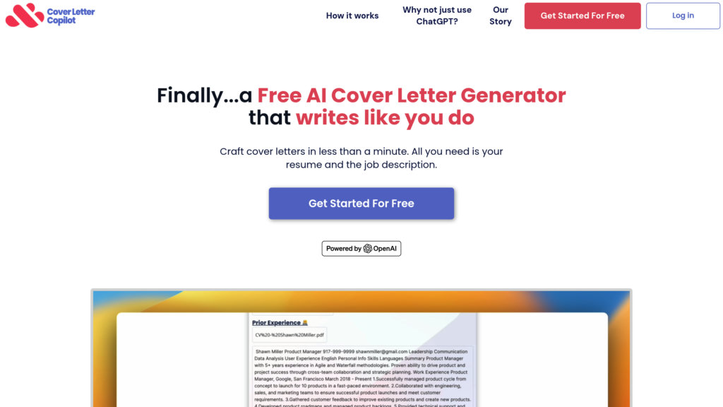 Cover Letter Copilot Captura de pantalla
