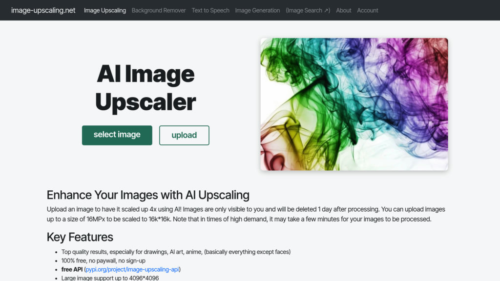 Free AI Image Upscaling Tool Captura de pantalla
