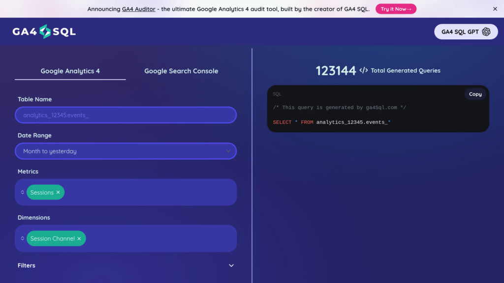GA4 SQL Captura de pantalla