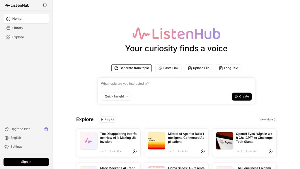 ListenHub Screenshot