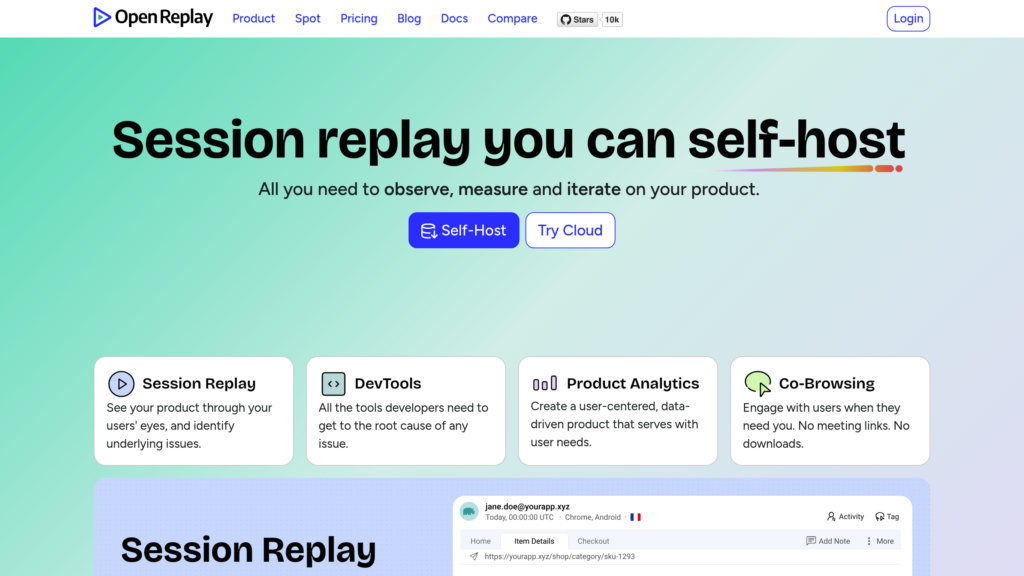 OpenReplay Capture d'écran