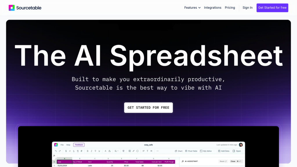 Sourcetable Captura de pantalla