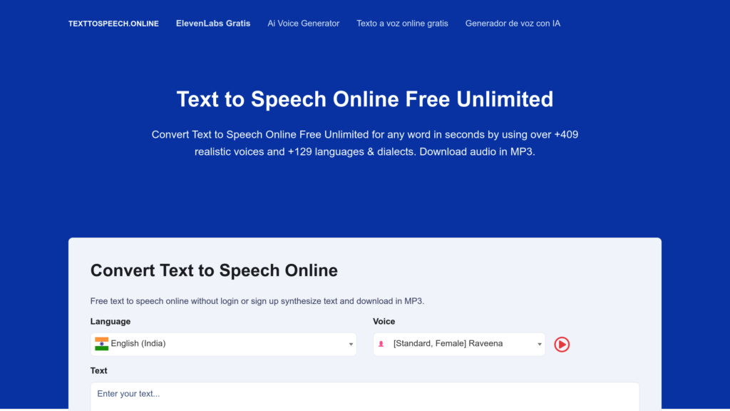 Text To Speech Online Screenshot