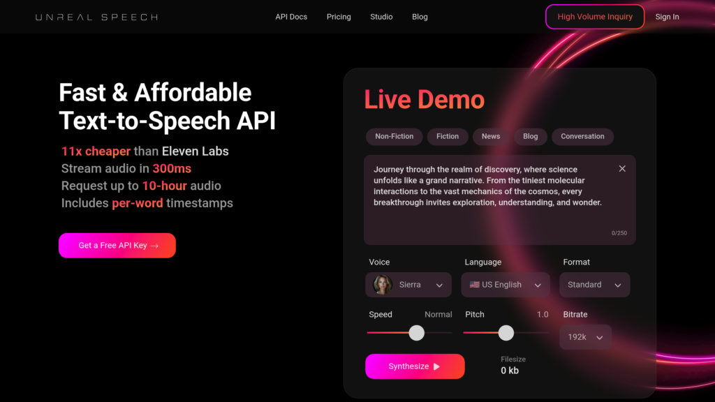 Unreal Speech Captura de pantalla