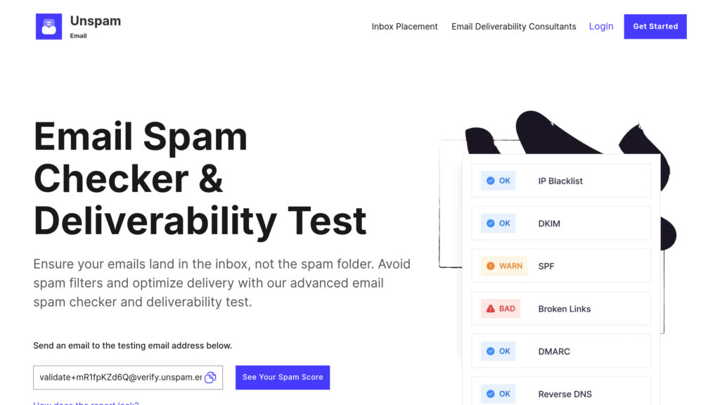 Unspam.email Captura de pantalla