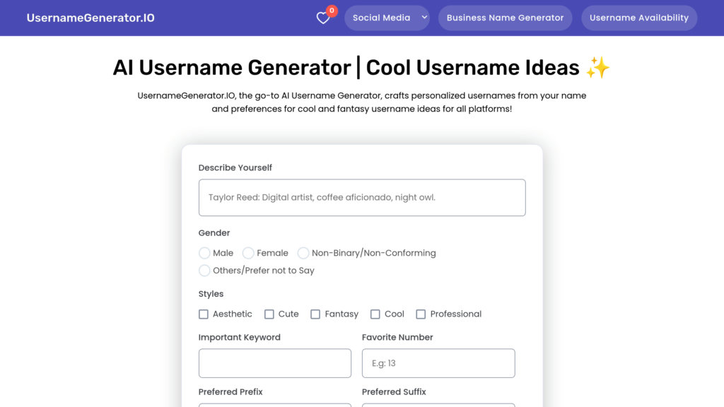 UsernameGenerator.IO 截图