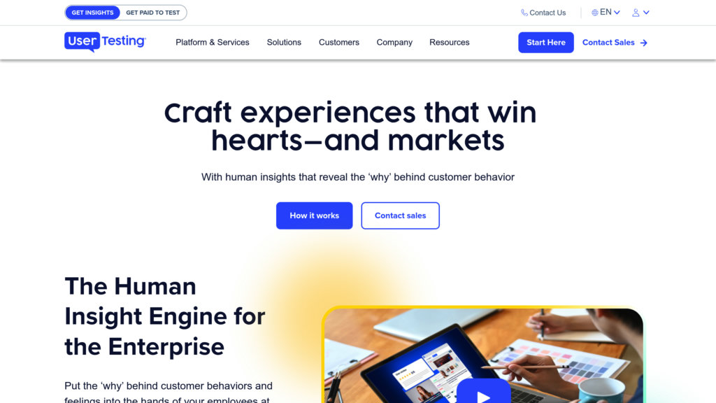 UserTesting Human Insight Platform Captura de pantalla
