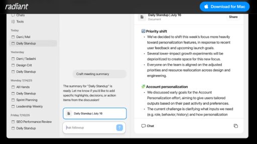 Radiant - Asistente de reuniones inteligente que identifica y ejecuta automáticamente tareas - Logo