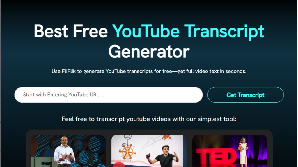 FliFlik YouTube Transcript Generator Screenshot