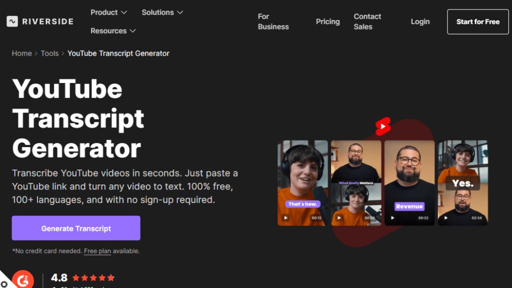 Riverside YouTube Transcript Generator Captura de tela
