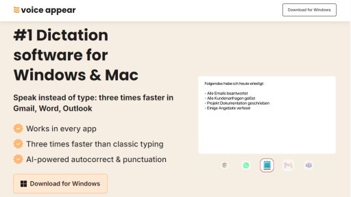 VoiceAppear - Dictate Three Times Faster - Logo