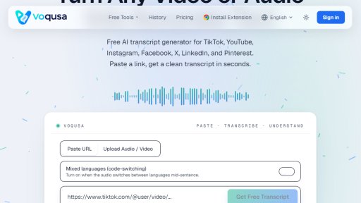 Voqusa - Free AI Video & Audio Transcript Generator - Logo