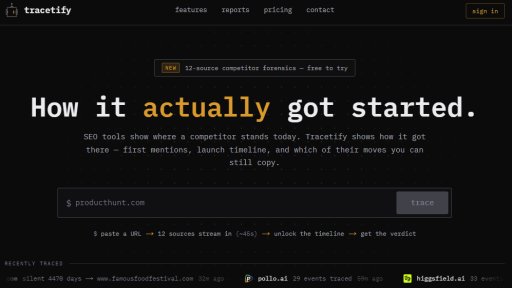 Tracetify - See how competitors really got their first users - Logo